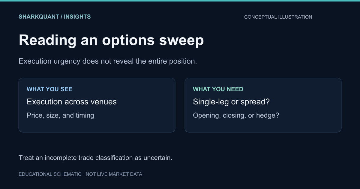 Educational diagram for Options sweeps explained: what the prints tell you. Conceptual illustration, not live market data.